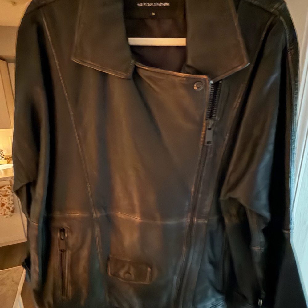 Leather genuine leather distressed Black Jacket oversized bomber womens SM